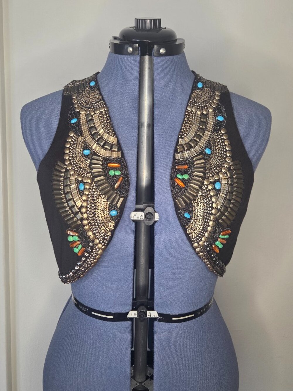 Vintage Cache Boho Black Brass Beaded Cropped Vest/ Shrug